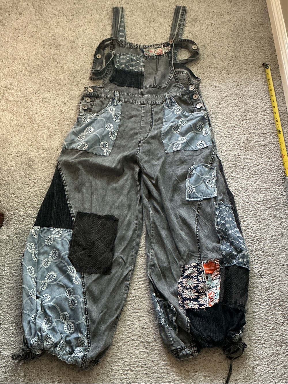 Oli & Hali Gray Patchwork Tencel Denim Overalls - Picture 7 of 15